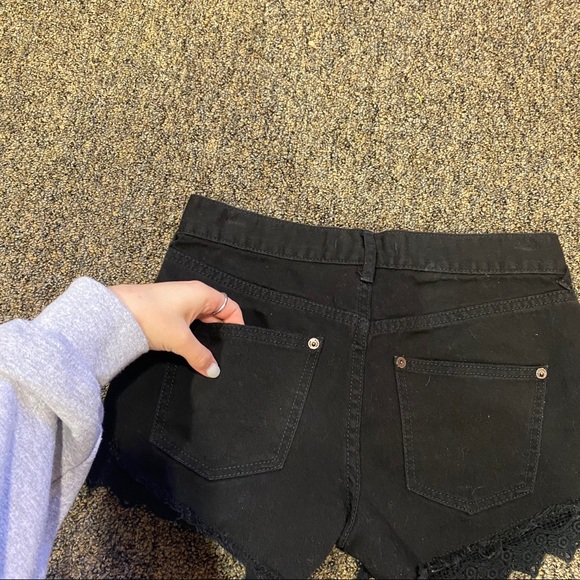 Free People Black Lacey Denim Cutoff Shorts - Picture 8 of 9